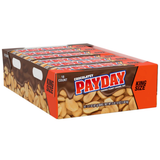 Box of Payday candy bars with a white background