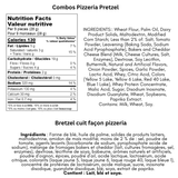 Nutrition facts and ingredient list for Combos Pizzeria Pretzel on a white background